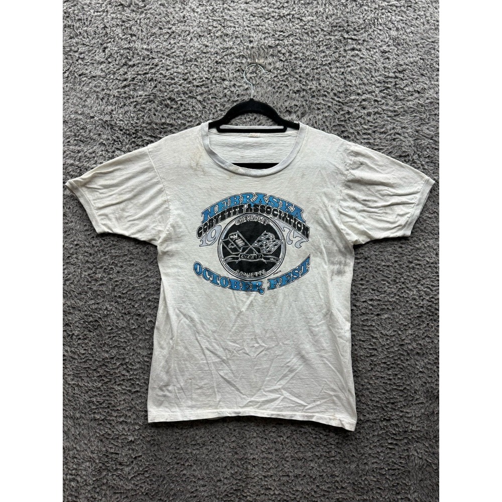 Vintage 70s Nebraska Corvette Association October Fest T Shirt White Mens Size L
